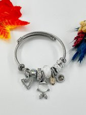 Kadın Charm Anahtarlı Çelik Bileklik Beyaz - 3