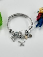 Kadın Charm Anahtarlı Çelik Bileklik Beyaz - 4