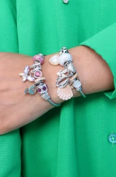 Kadın Charmlı Kelebek  & Deniz Kabuğu Çelik Bileklik 2li thumbnail 1