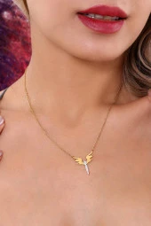 Kadın Melek  Gold Renk Çelik Kolye thumbnail 1