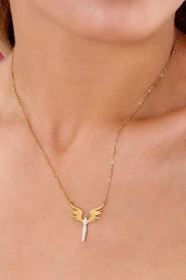 Kadın Melek  Gold Renk Çelik Kolye thumbnail 2