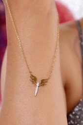 Kadın Melek  Gold Renk Çelik Kolye thumbnail 3