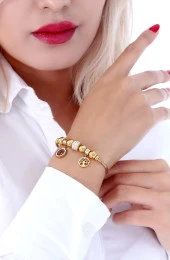 Kadın Taşlı Hayat Ağacı Çelik Bileklik Altın Kaplama Gold thumbnail 1