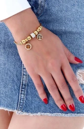 Kadın Taşlı Hayat Ağacı Çelik Bileklik Altın Kaplama Gold thumbnail 2