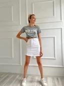 Kadın Basic Tişört Newyork City Baskılı Gri - 4