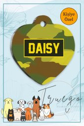 Yeşil Kamuflaj Desenli Kedi Köpek Künyesi Kalp Şekilli - 1