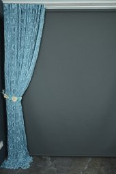 VAKKO  MODEL MAVİ RENK İP PERDE HAZIR DÜĞMELERİ DİKİLMİŞ İP PERDE 300*270 cm - 1