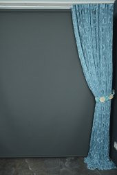 VAKKO  MODEL MAVİ RENK İP PERDE HAZIR DÜĞMELERİ DİKİLMİŞ İP PERDE 300*270 cm - 2