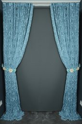 VAKKO  MODEL MAVİ RENK İP PERDE HAZIR DÜĞMELERİ DİKİLMİŞ İP PERDE 300*270 cm - 3