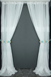 SELVİ GÖBEKLİ MODEL KIRIK BEYAZ RENK TEK KANAT Hazır Dikilmiş Pileli Fon Perde 300*260 Cm thumbnail 1