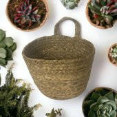 T. Concept Dekoratif Tek Kulplu İplikli Rattan Hasır Sepet, Çok Amaçlı Düzenleme, Askı Sepeti Large - 3