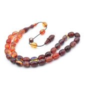 Kemal Kuş İmzalı Beyzi Kesim Renkli Sıkma Kehribar Tesbih thumbnail 2