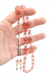 0.6 Şeffaf Delim Beyzi Kesim Açık Pembe Ateş Kehribar Tesbih thumbnail 4