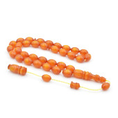 Hakkı Usta İmzalı Beyzi Kesim Simli Turuncu Sıkma Kehribar Tesbih thumbnail 1