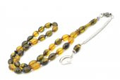 Kaplama Kamçılı Beyzi Kesim Sarı Siyah Sıkma Kehribar Tesbih thumbnail 2