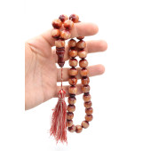 Saçaklı Faset Kesim Dev Boy Bej Sıkma Kehribar Tesbih thumbnail 3