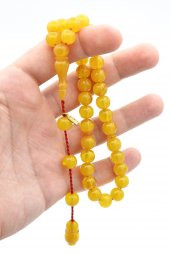 Ebu Sırr İmzalı Küre Kesim Hareli Sarı Sıkma Kehribar Tesbih thumbnail 4