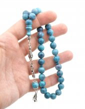 Gümüş Kaplama Kamçılı Küre Kesim Turkuaz Sıkma Kehribar Tesbih thumbnail 4