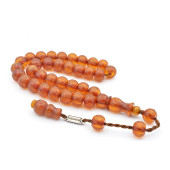 Şükrü Baba İmzalı Kalem İşçilikli Sarı Sıkma Kehribar Tesbih 010 thumbnail 1