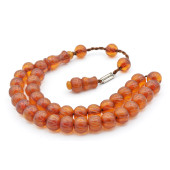 Şükrü Baba İmzalı Kalem İşçilikli Sarı Sıkma Kehribar Tesbih 010 thumbnail 2