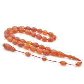 Ahmet Damar İmzalı Hareli Turuncu Sıkma Kehribar Tesbih thumbnail 1