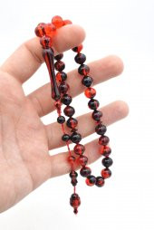 Usta İşi Sistemli Sığırcık Kesim Kırmızı Siyah Uçak Camı Tesbih thumbnail 4