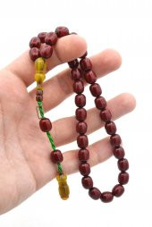 Dabbas İmzalı Beyzi Kesim Bordo Sıkma Kehribar Tesbih 001 - 4