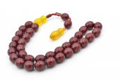 Dabbas İmzalı Beyzi Kesim Bordo Sıkma Kehribar Tesbih İri Boy - 3