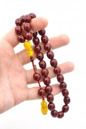 Dabbas İmzalı Beyzi Kesim Bordo Sıkma Kehribar Tesbih İri Boy - 4