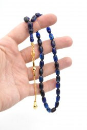 Sarı Gümüş Kaplama Püsküllü Badem Kesim Lacivert Sıkma Kehribar Tesbih thumbnail 4