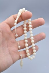 Usta İşi Sığırcık Kesim Beyaz Uçak Camı Tesbih Bilek Boy thumbnail 4