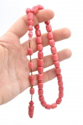 Hakkı Usta İmzalı Kapsül Kesim Hareli Pembe Katalin Tesbih - 4