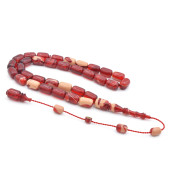 Bünyamin Barlak İmzalı Kapsül Kesim Kırmızı Beyaz Sıkma Kehribar Tesbih thumbnail 1