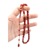 Bünyamin Barlak İmzalı Kapsül Kesim Kırmızı Beyaz Sıkma Kehribar Tesbih thumbnail 3