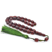 Hakkı Usta İmzalı Kapsül Kesim Osmanlı Model Bordo Sıkma Kehribar Tesbih thumbnail 1