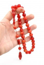 Usta İşi Sistemli Küre Kesim Hareli Kırmızı Toz Pres Kehribar Tesbih 12 MM thumbnail 4