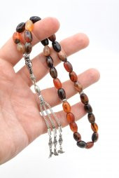 Hakiki Doğal Arpa Kesim Çizgili Akik Tesbih 1.Kalite Doğal Taş - 4