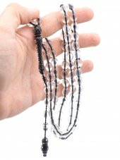 Usta İşi Beyzi Kesim 99 Luk Şeffaf Toz Pres Kehribar Tesbih İri Boy thumbnail 3