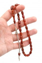 Kamçılı Kapsül Kesim Hareli Kırmızı Sıkma Kehribar Tesbih 070 thumbnail 4