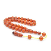 Usta İşi Sistemli Küre Kesim Çubuk Malzeme Sarı Sıkma Kehribar Tesbih 187 thumbnail 1