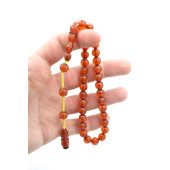 Usta İşi Sistemli Küre Kesim Çubuk Malzeme Sarı Sıkma Kehribar Tesbih 187 thumbnail 3