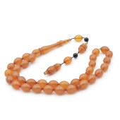 USTA İŞİ SİSTEMLİ TOMBUL BEYZİ KESİM SARI SIKMA KEHRİBAR TESBİH 160 thumbnail 2