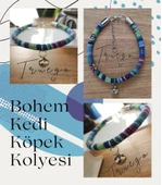 Zilli Kedi Köpek Boyun Tasması Bohem Kedi Kolyesi - Açık Mavi - 2