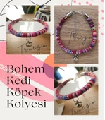 Zilli Kedi Köpek Boyun Tasması Bohem Kedi Kolyesi - Pembe - 2