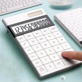 Valkyrie 12 Basamaklı Güneş Enerjili Masaüstü Hesap Makinesi Slim Tasarım Beyaz - 3