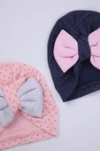 Babyhola Kurdeleli Desenli Bebek Bone Şapka Bere 2'li Set 0-6 ay Hediyelik 1758 - 6