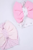 Babyhola Kurdeleli Desenli Bebek Bone Şapka Bere 2'li Set 0-6 ay Hediyelik 1758 - 12
