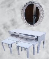 Dresuar ILGZ 90219 Çift Zigon Tk Kayın Aslan Ayak Güneş Ayna Beyaz MODEL El Yapım - 4