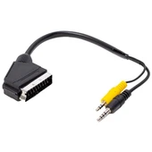 Uydu Alıcısı AV Kablo 3.5 Mm Stereo Erkek-Scart Kablo 35 Cm Uzun-Kısa Jack Bir Arada - 3