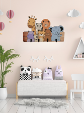 Berenden Çocuk Odası Duvar Askılığı 4 Askılı Montessori Doğal Ahşap Uv Baskılı Askı - 7